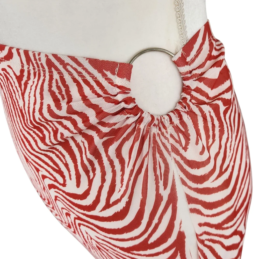 Kendall & Kylie Red and White Zebra-Print Swim Sarong with Ring Detail